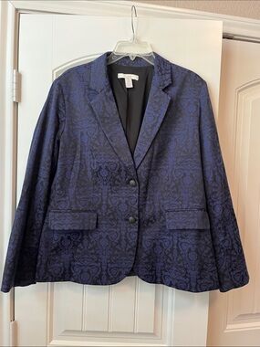Chico's Navy Jacquard Floral-Print Blazer